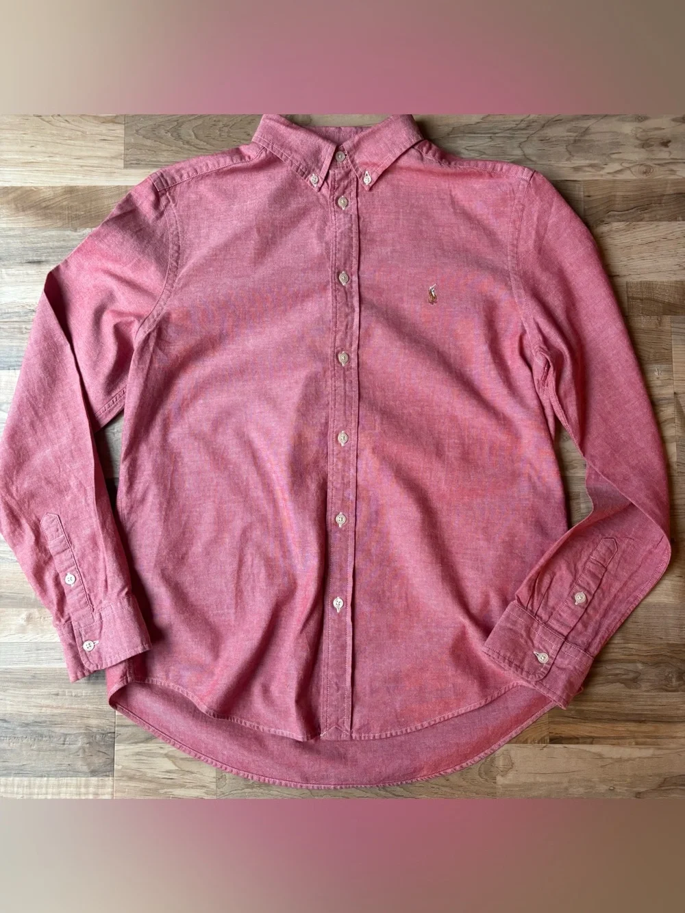 Ralph Lauren Boys XL Washed Red Long-Sleeve Button-Down Shirt Pony Logo Classic